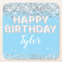 Light Blue Silver Geburtstagsparty Rechteckiger Pappuntersetzer