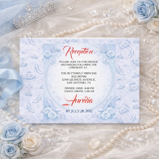 Light Blue Silver Princess Quinceanera Birthday Begleitkarte (Light Blue Silver Princess Quinceanera Birthday Enclosure Card
)