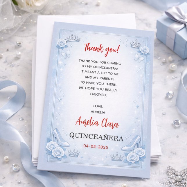 Light Blue Silver Princess Quinceanera Birthday Dankeskarte (Light Blue Silver Princess Quinceanera Birthday Thank You Card)