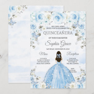 Light Blue Silver Princess Quinceanera Birthday Einladung
