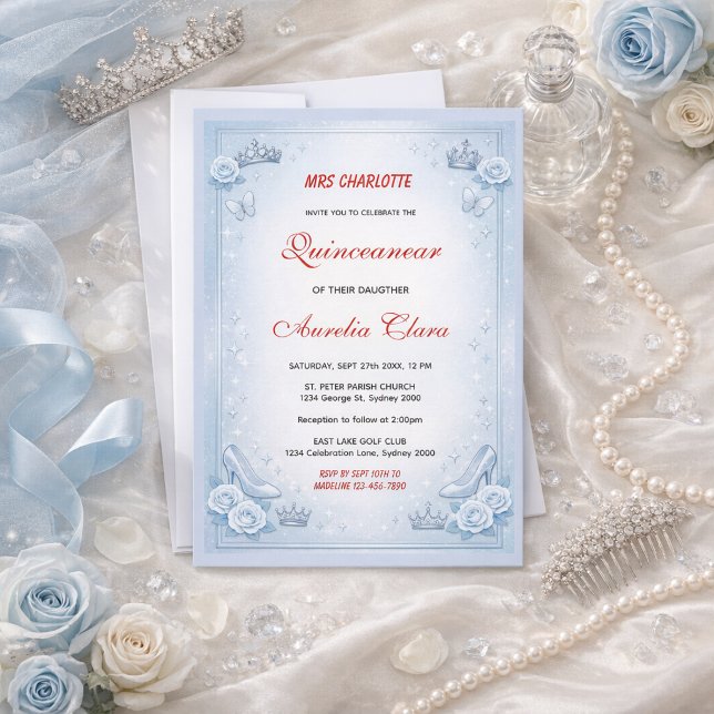 Light Blue Silver Princess Quinceanera Birthday  Einladung (Light Blue Silver Princess Quinceanera Birthday Invitation
)