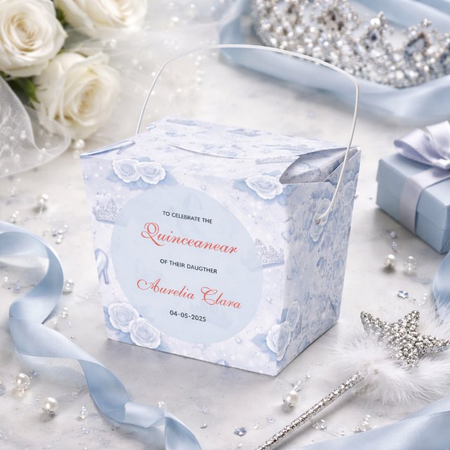 Light Blue Silver Princess Quinceanera Birthday  Geschenkschachtel (Light Blue Silver Princess Quinceanera Birthday Favor Boxes
)