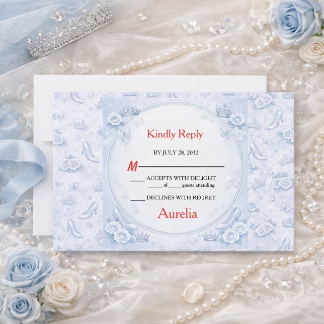Light Blue Silver Princess Quinceañera RSVP Karte (Light Blue Silver Princess Quinceañera RSVP Card
)