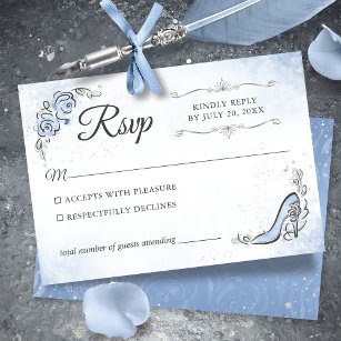 Light Blue Silver Princess Shoe Elegante Wedding RSVP Karte