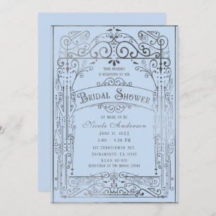 Light Blue Silver Vintages Viktorianisches Brautpa Einladung