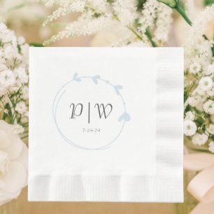 Light Blue Simple Heart Wreath Monogram Wedding Serviette
