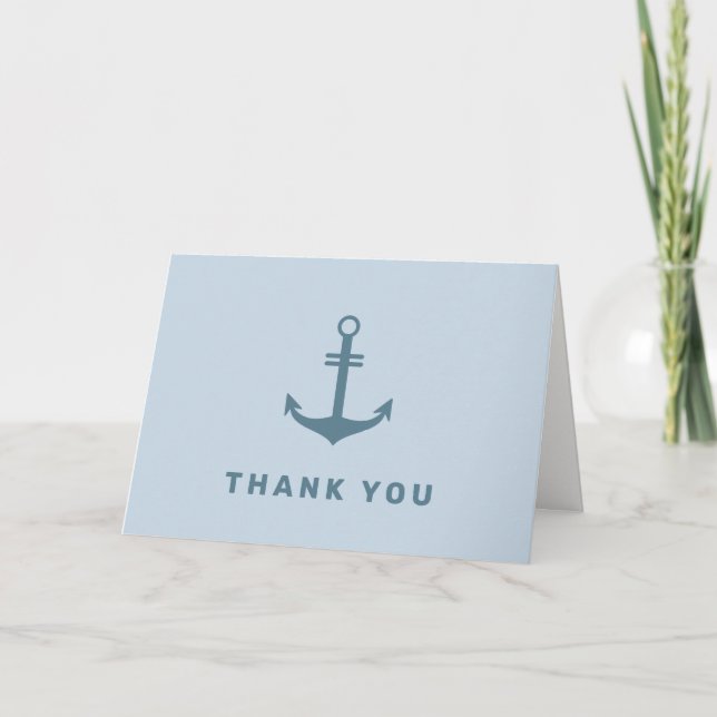 Light Blue Simple Nautical Anchor Baby Dusche Dankeskarte (Vorderseite)