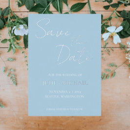 Light Blue Simple Style Wedding Save the Date Folieneinladung