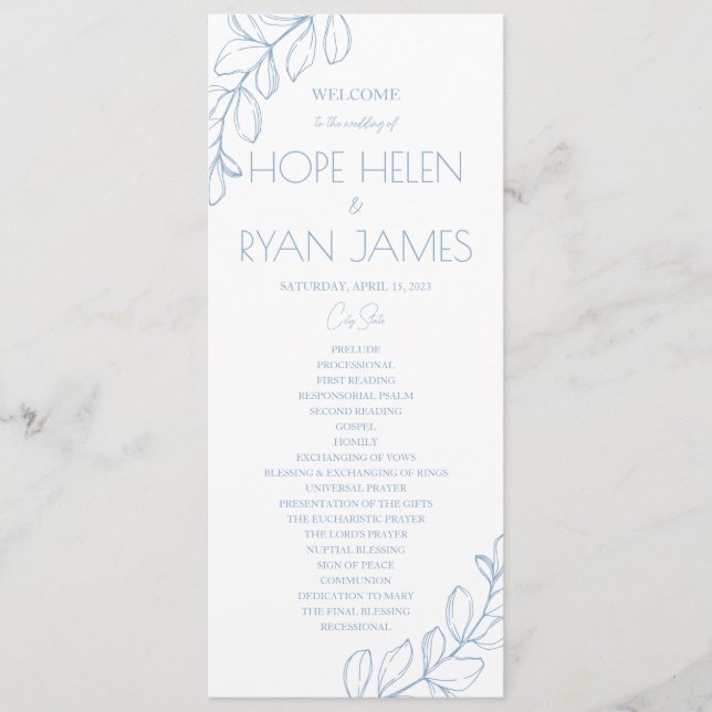 Light Blue Simple Wedding Programm (Vorderseite)