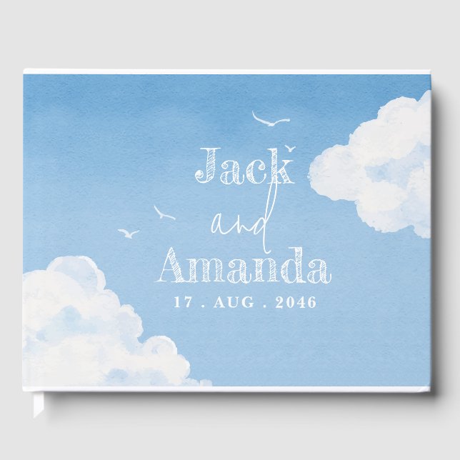 Light Blue Sky Watercolor Wedbook Gästebuch (Vorderseite)