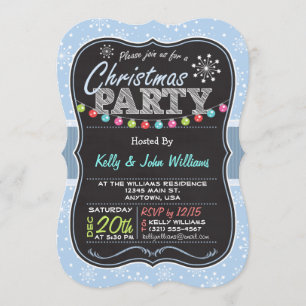 Light Blue Snowflake, Chalk Look Weihnachts-Party Einladung