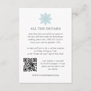 Light Blue Snowflake Winter WEDDING QRCode Details Begleitkarte