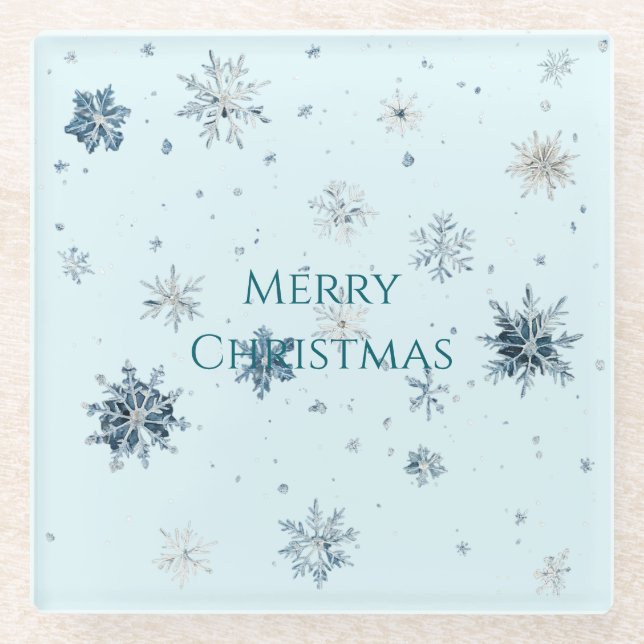 Light Blue Snowflakes Christmas  Glasuntersetzer (Vorderseite)