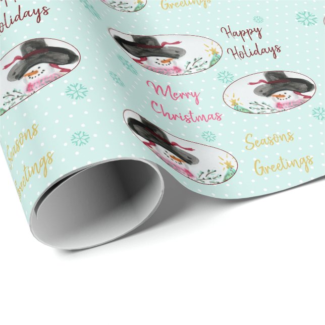 Light Blue Snowman Geschenkpapier (Rolleneckpunkt)