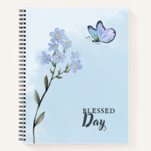 Light Blue Soft Watercolor Blume und Butterfly Notizbuch