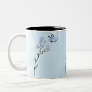Light Blue Soft Watercolor Blume Zweifarbige Tasse