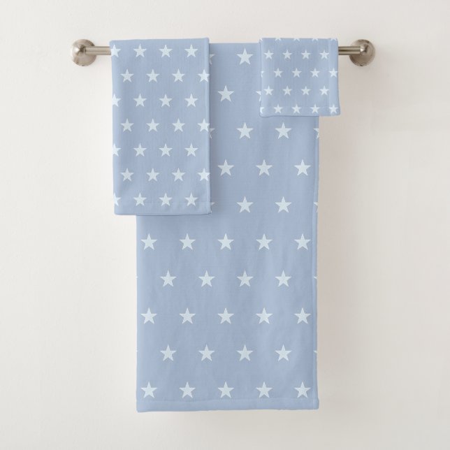 Light Blue Star Muster auf Light Steel Blue Badhandtuch Set (Insitu)