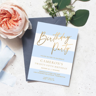 Light Blue Stripe Gold Geburtstag Einladung