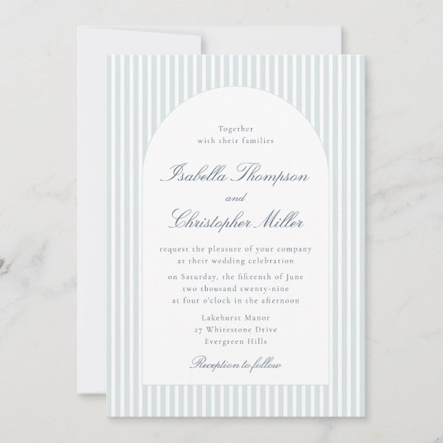 Light Blue Striped Arch Wedding Invitation Einladung (Vorderseite)