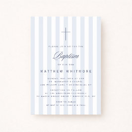 Light Blue Striped Boy Baptism Invitation Einladung