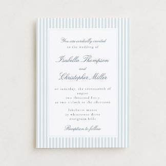 Light Blue Striped Modern Script Wedding Invitatio Einladung