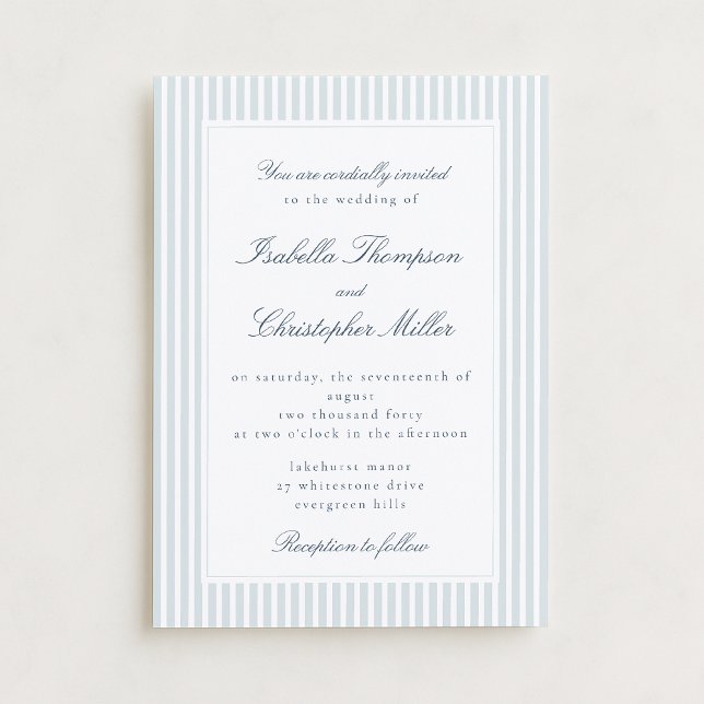 Light Blue Striped Modern Script Wedding Invitatio Einladung (Von Creator hochgeladen)