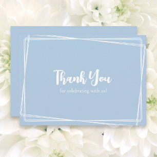Light Blue Stylish Script Geometric Frame Wedding Dankeskarte
