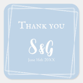 Light Blue Stylish Script Novelty Wedding Initials Quadratischer Aufkleber