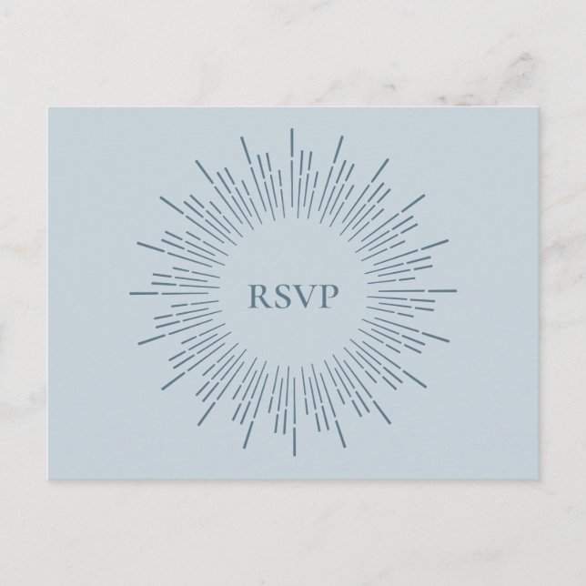 Light Blue Sunburst Wedding RSVP Song Request Einladungspostkarte (Vorderseite)