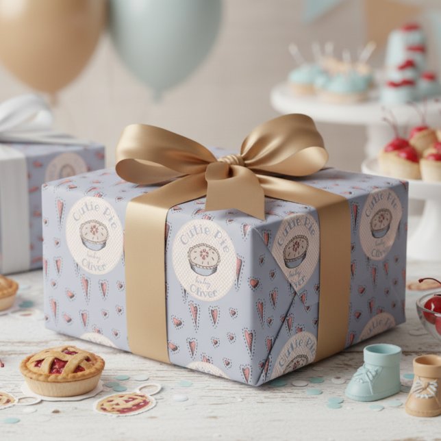 Light Blue Süsse Pie Baby Boy Geschenkpapier (Boho A Little Cutie Pie Thanksgiving Baby Shower Wrapping Paper for Fall. Autumn Pie and Cute Hearts)