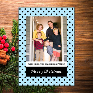 Light Blue Sweet Polka Dot Holiday Foto Flat Card Feiertagskarte