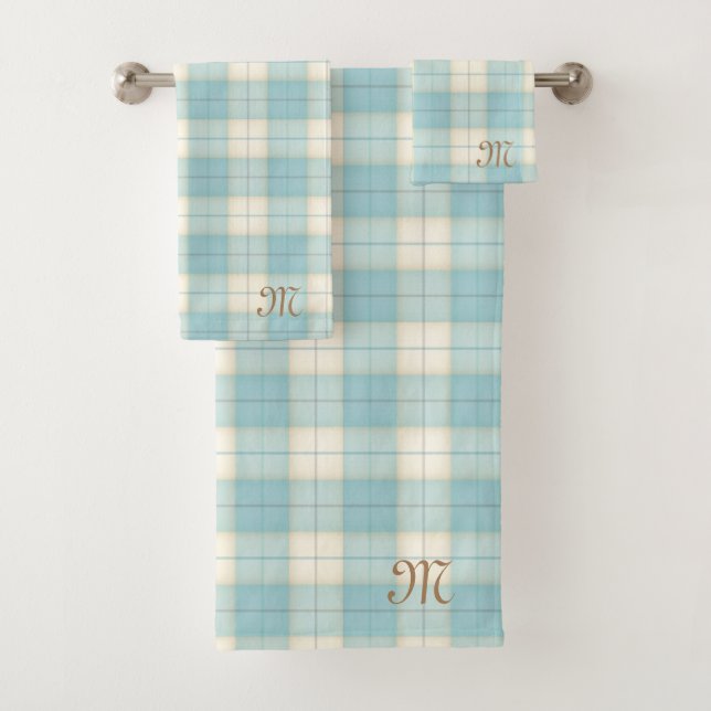 Light Blue Tartan Personalisiert Mit Monogramm Badhandtuch Set (Insitu)