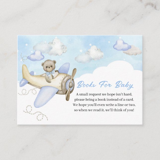 Light Blue Teddy Bear Airplane Books for Baby Begleitkarte (Vorderseite)