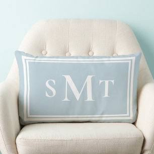 Light Blue Three Letter Monogram Lendenkissen