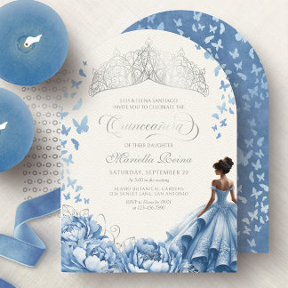 Light Blue Tiara Butterfets Blume Quinceanera Einladung