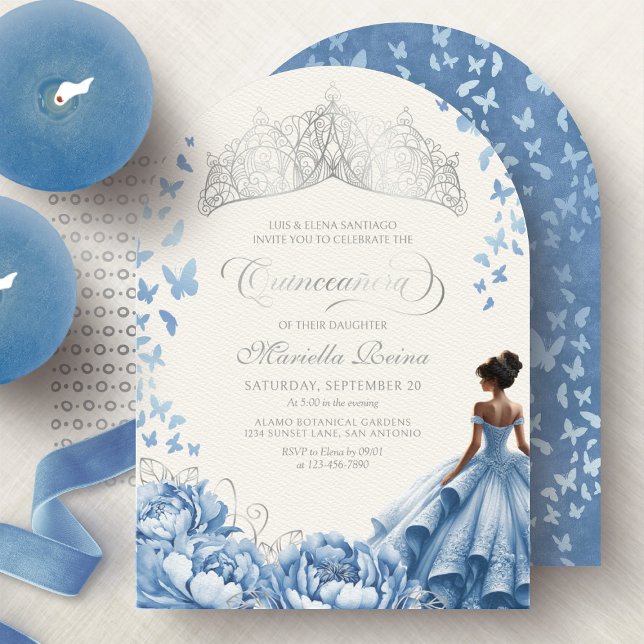 Light Blue Tiara Butterfets Blume Quinceanera Einladung (Von Creator hochgeladen)