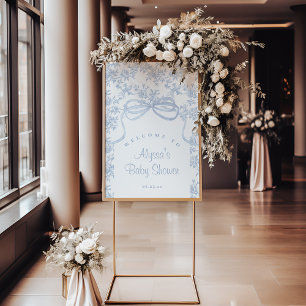 Light Blue Toile und Bow Baby Dusche Empfang Poster