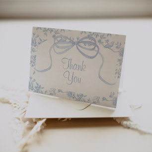 Light Blue Toile und Bow Bridal oder Baby Dusche Dankeskarte