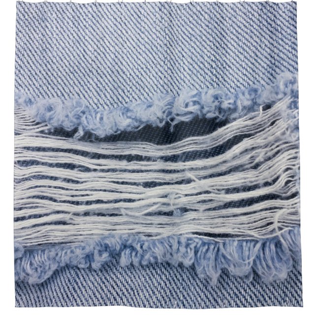 Light Blue Torn Jeans Texture Duschvorhang (Vorderseite)