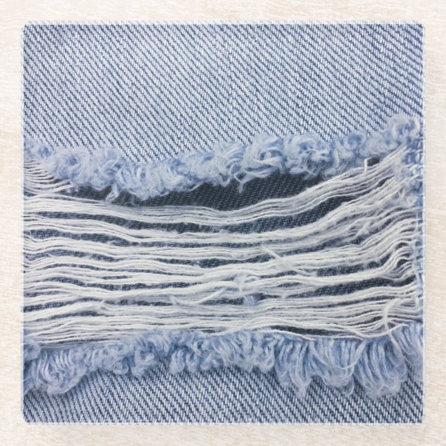 Light Blue Torn Jeans Texture Glasuntersetzer (Vorderseite)