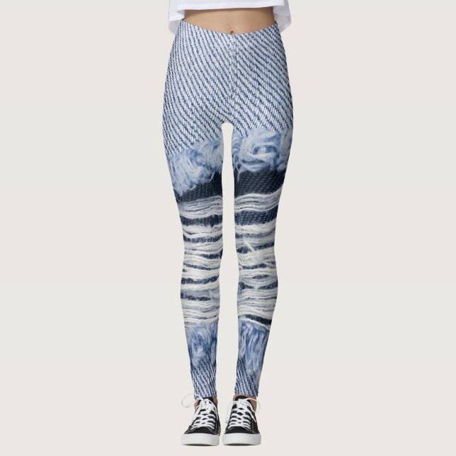 Light Blue Torn Jeans Texture Leggings (Vorderseite)