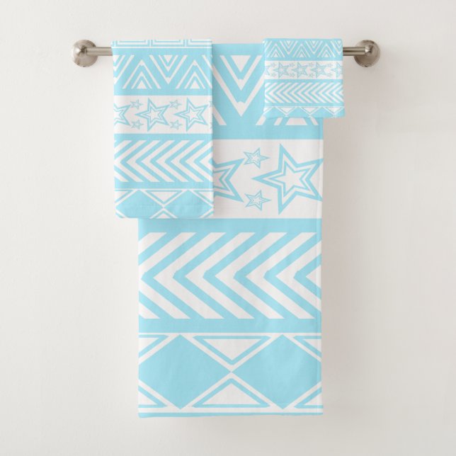 Light Blue Tribal Design Badhandtuch Set (Insitu)