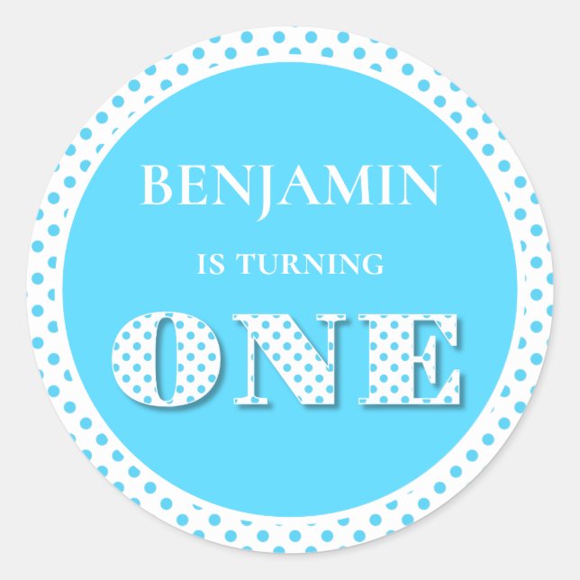 Light Blue Turning One Polka Dot Runder Aufkleber (Vorderseite)