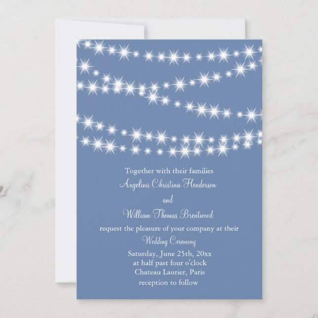 Light Blue Twinkle Lights Hochzeitsempfang Einladung (Vorderseite)