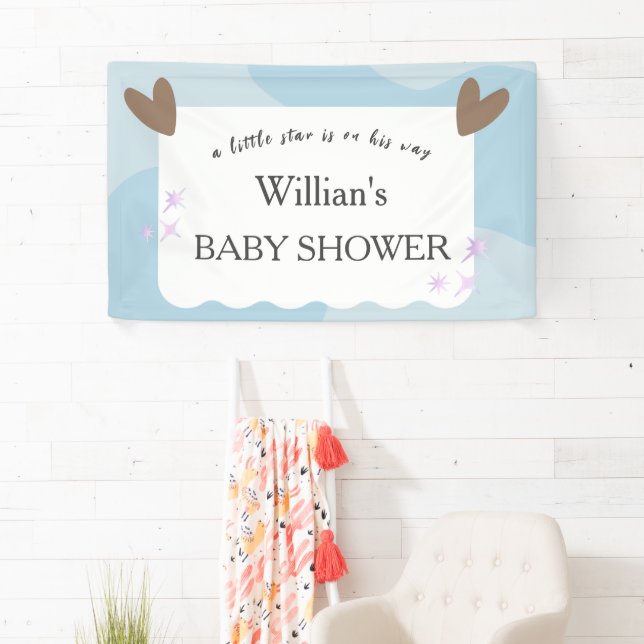Light Blue Twinkle Star Baby Dusche Empfang Banner (Insitu)