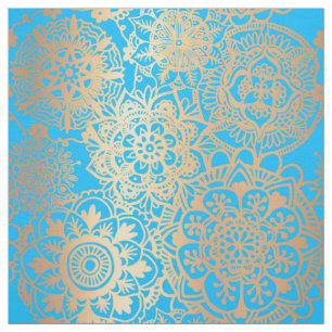 Light Blue und Gold Mandala Muster Stoff