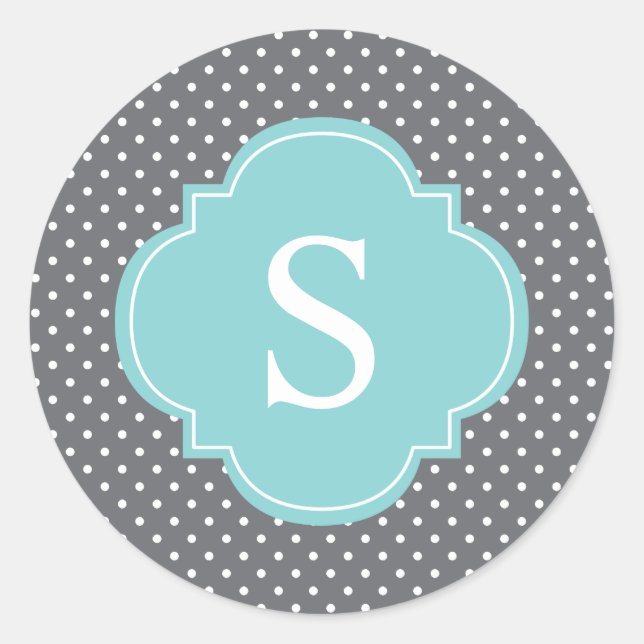 Light Blue und Gray Polka Dots Patter Runder Aufkleber (Vorderseite)