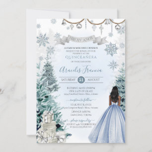 Light Blue und Silver Winter Holiday Quinceanera Einladung