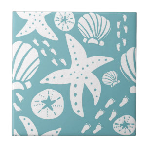 Light Blue und White Beach Seashell Fliese