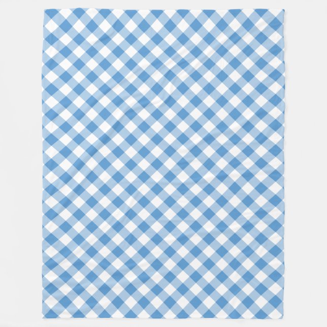 Light Blue und White Diagonal Gingham Kariert Fleecedecke (Vorderseite)
